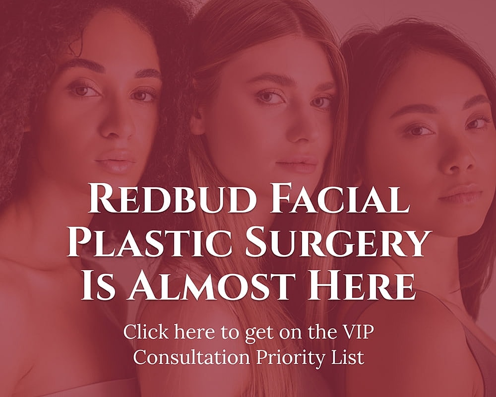 Facial plastic surgery promotional image featuring women.